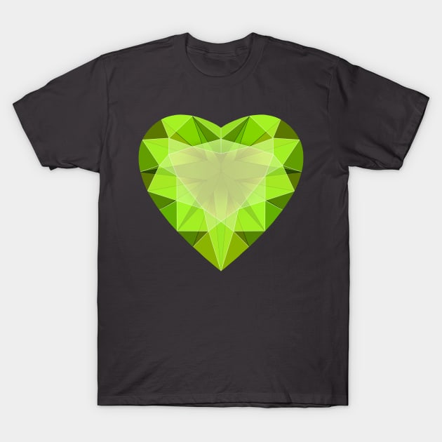 Green Peridot Heart Shaped Gemstone T-Shirt by Vivid Chaos